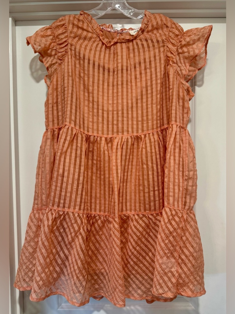 NWT Umgee Peach Striped Ruffle Sleeve Dress Size L
